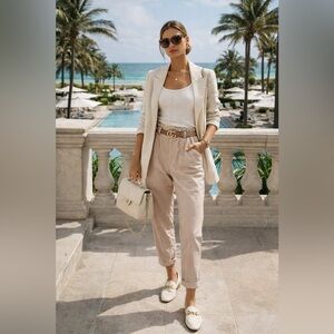 Brunello Cucinelli Paperbag Waist Cotton Twill Crop Jeans Pants size 6